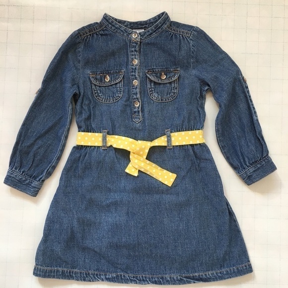Carter's Toddler Girl's All Cotton Denim Blue Long Sleeves Half Button Up Dress - Picture 8 of 14